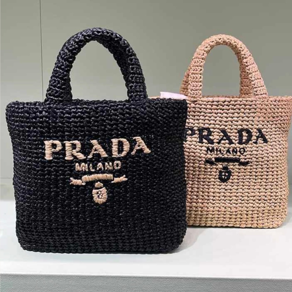 PRADA かぎ編み ラフィア ミニトートバッグ