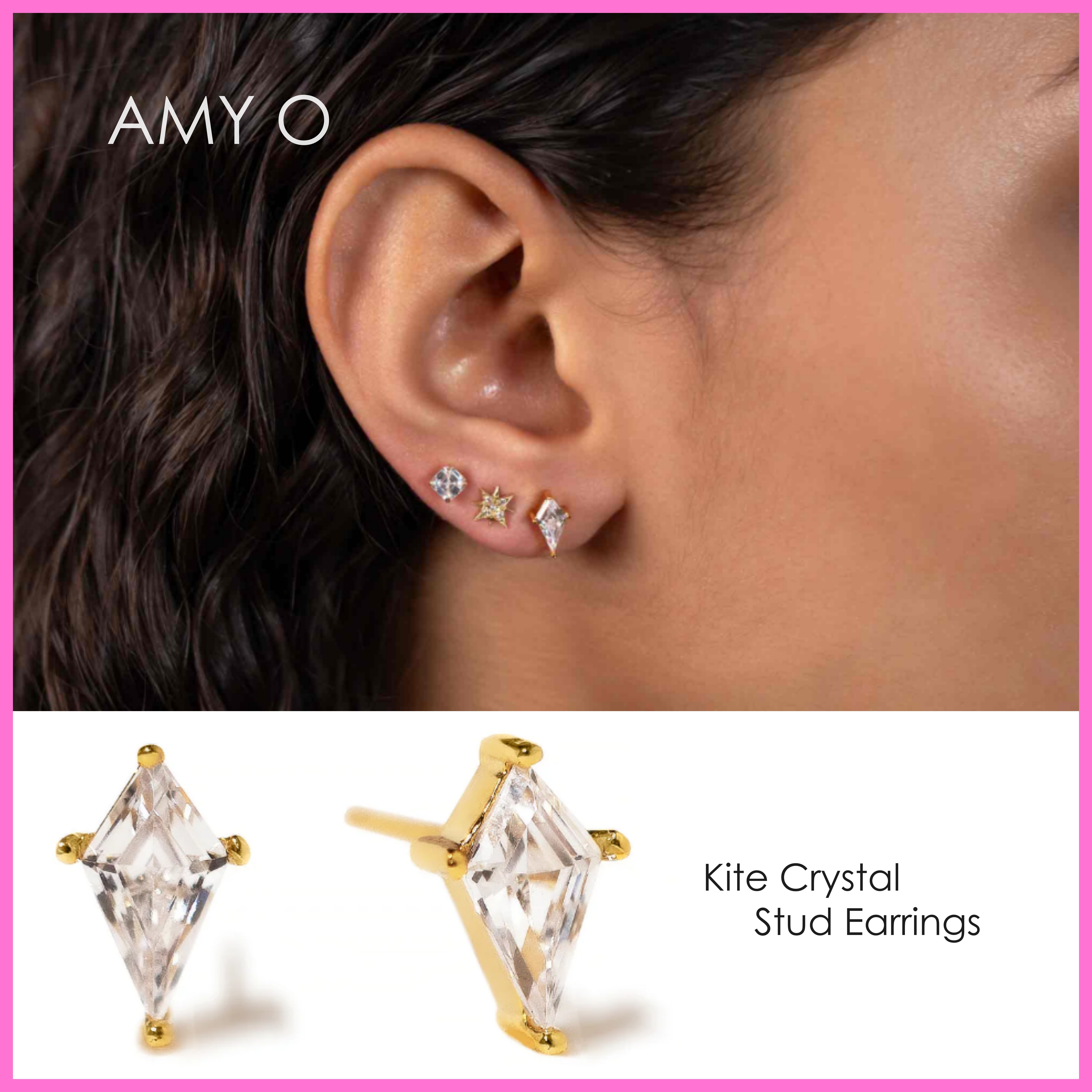 送料関税込【AMY O】Kite Crystal Stud Earrings ピアス☆国内発