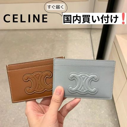 CELINE Card Holders Unisex Plain Leather Logo Card Holders