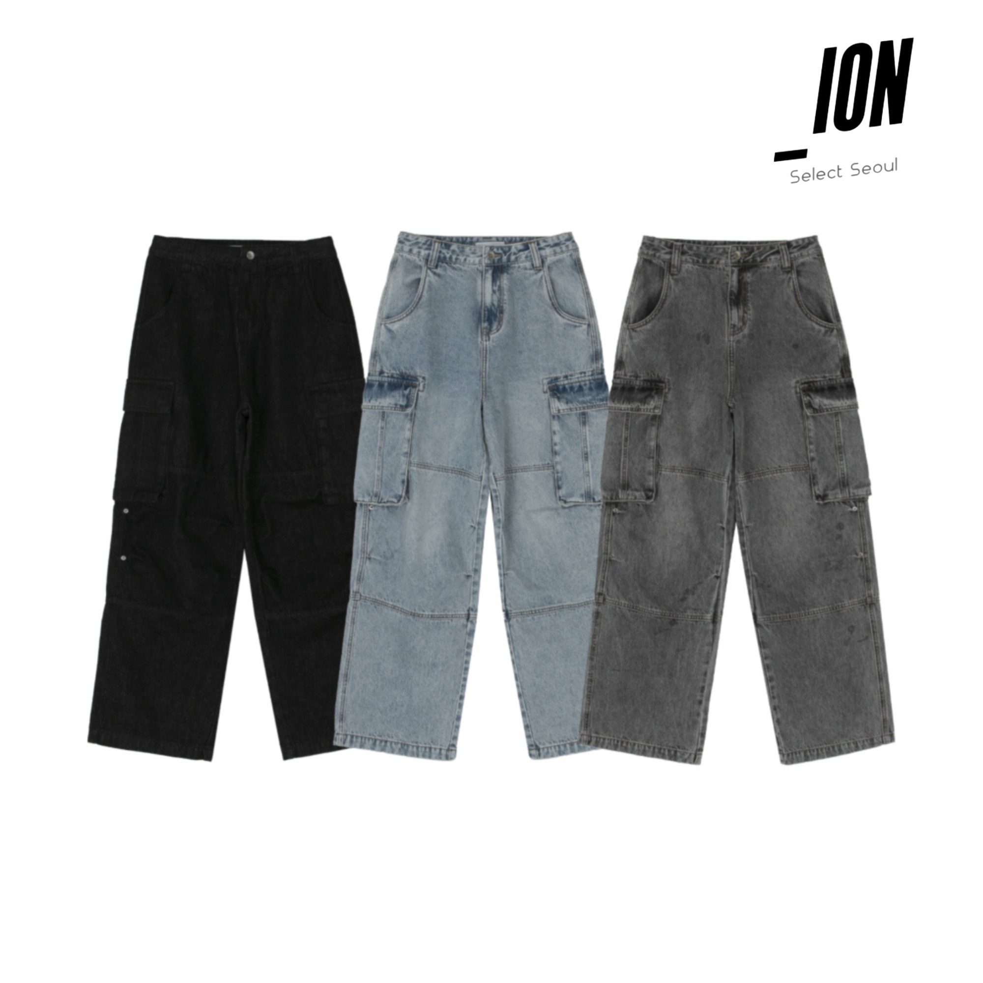 デニム・ジーパン IONSEOUL Hype Salt Washed Cargo Denim