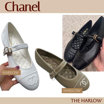 CHANEL Ballet Plain Leather Logo Ballet Shoes