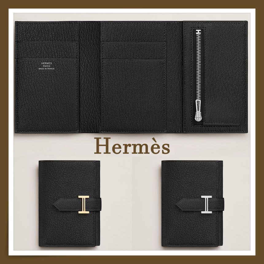 【so black♡】HERMES 三つ折り財布 ベアン Noir Hermes】人気色Noir ☆ ベアン Combine 三つ折り財布 折りたたみ財布