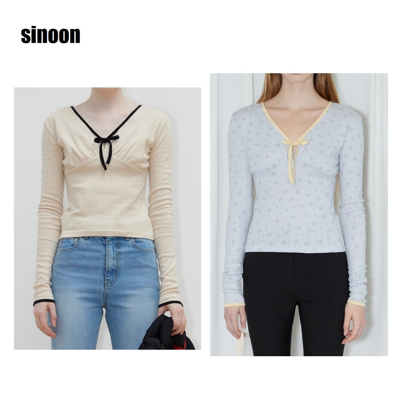 [シヌーン] SINOON RIBBON V-NECK LONG SLEEVE