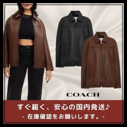 Coach Biker Plain Leather Logo Outlet Biker Jackets