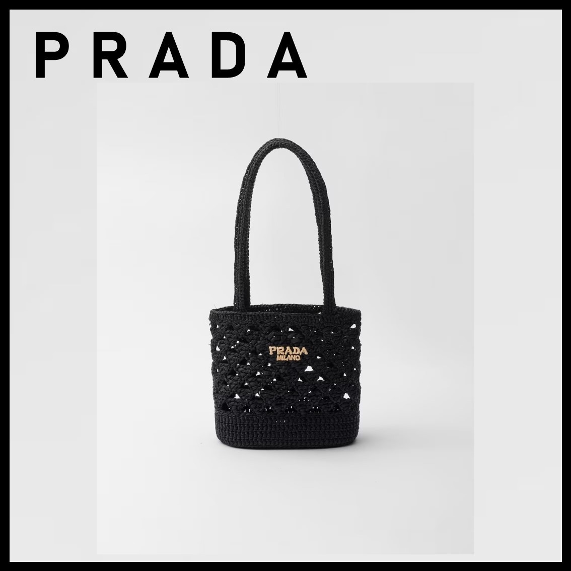 直営店買付★PRADA ウーブンファブリック クロシェ トートバッグ PRADA】プラダ ウーブンファブリック クロシェ トートバッグ