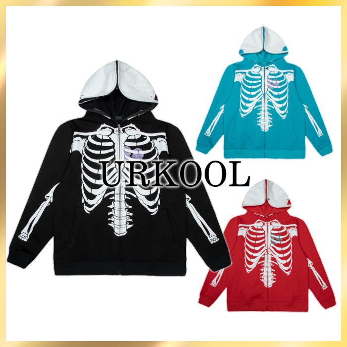 国内発送/関税込☆URKOOL☆スケルトン ジッパー パーカー☆