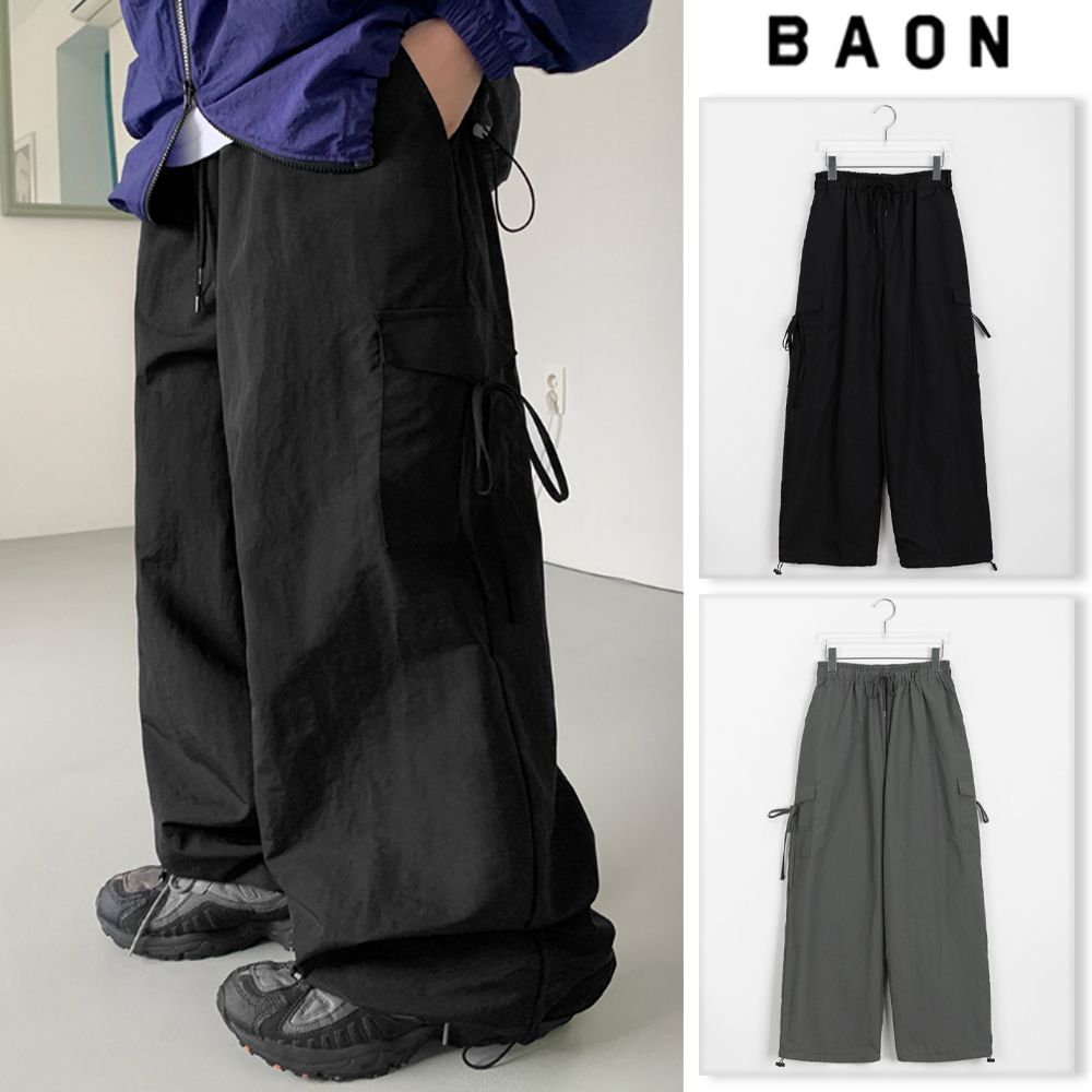 【BAON】24SS★ [BAONHAUS] Nylon Cargo Ribbon Bending Pants