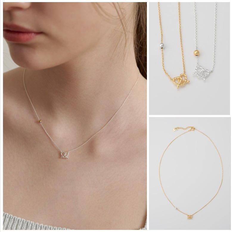 TATIANA☆[Silver925] Pretzel Heart and Ball Necklace