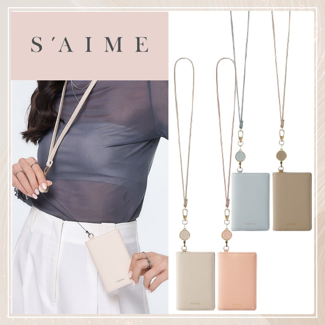 追跡有★S'AIME 本革 ネックストラップ付リール式 IDホルダー