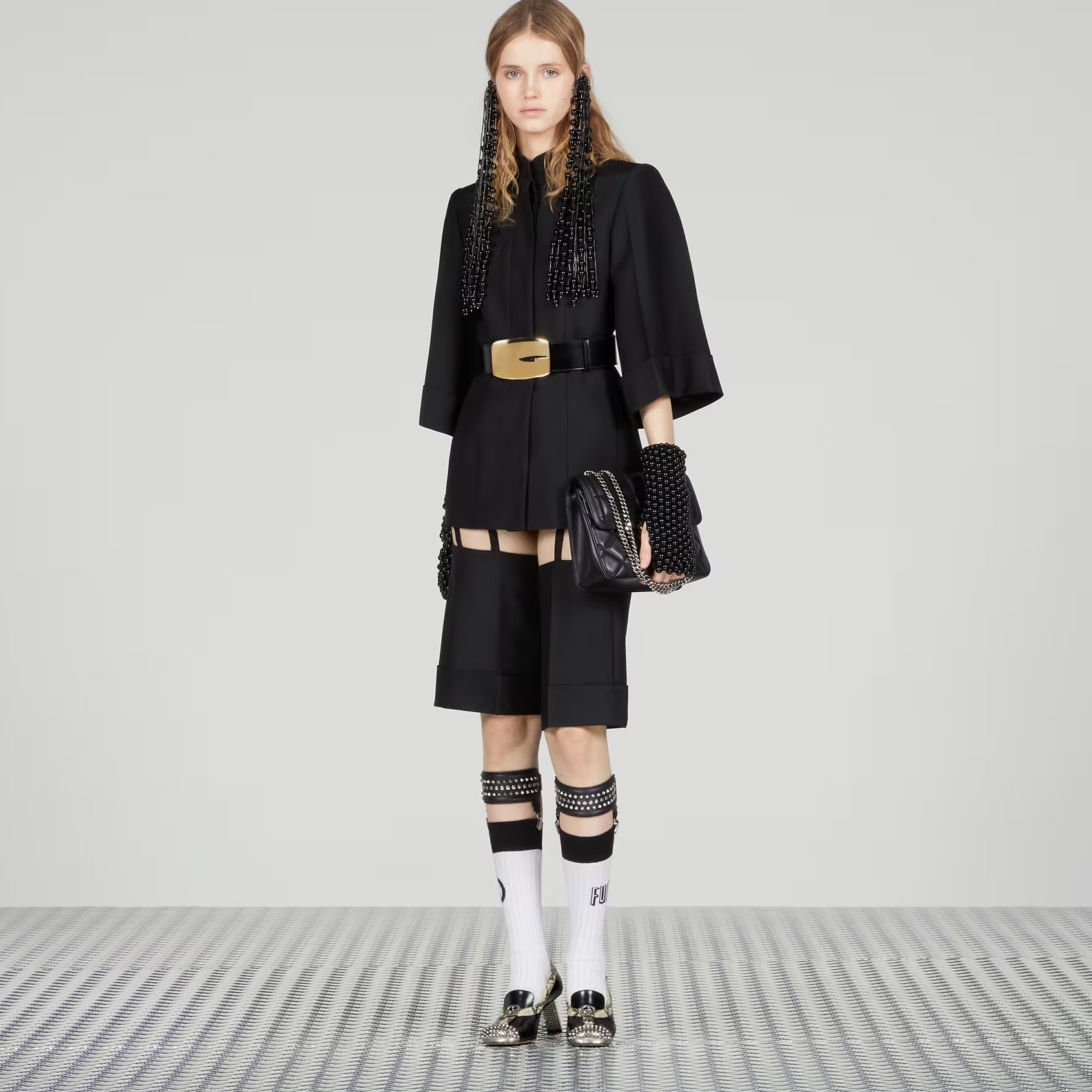 GUCCI《ベルト付ジャケット》ウール/シルク ブラック DHL 直営店