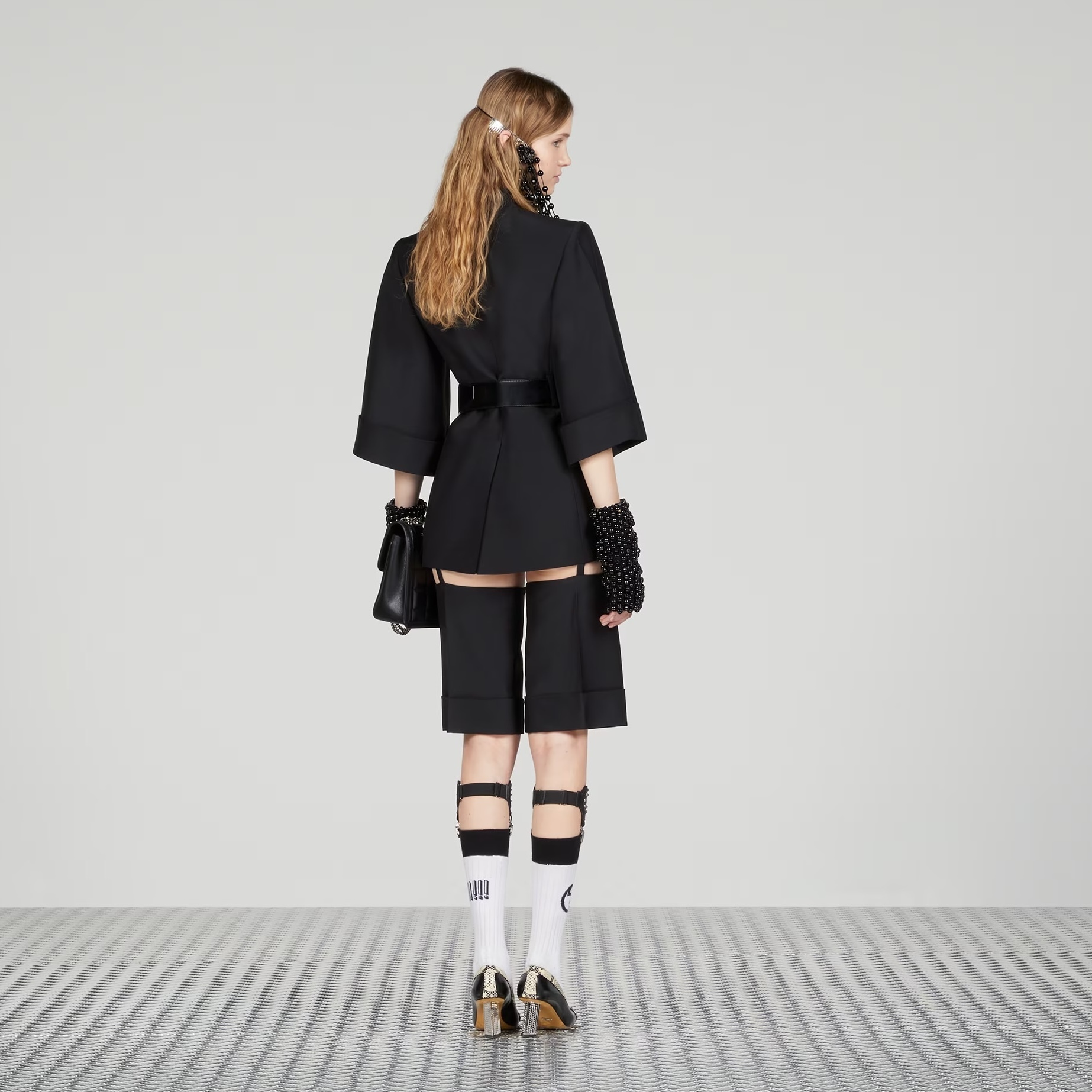 GUCCI《ベルト付ジャケット》ウール/シルク ブラック DHL 直営店