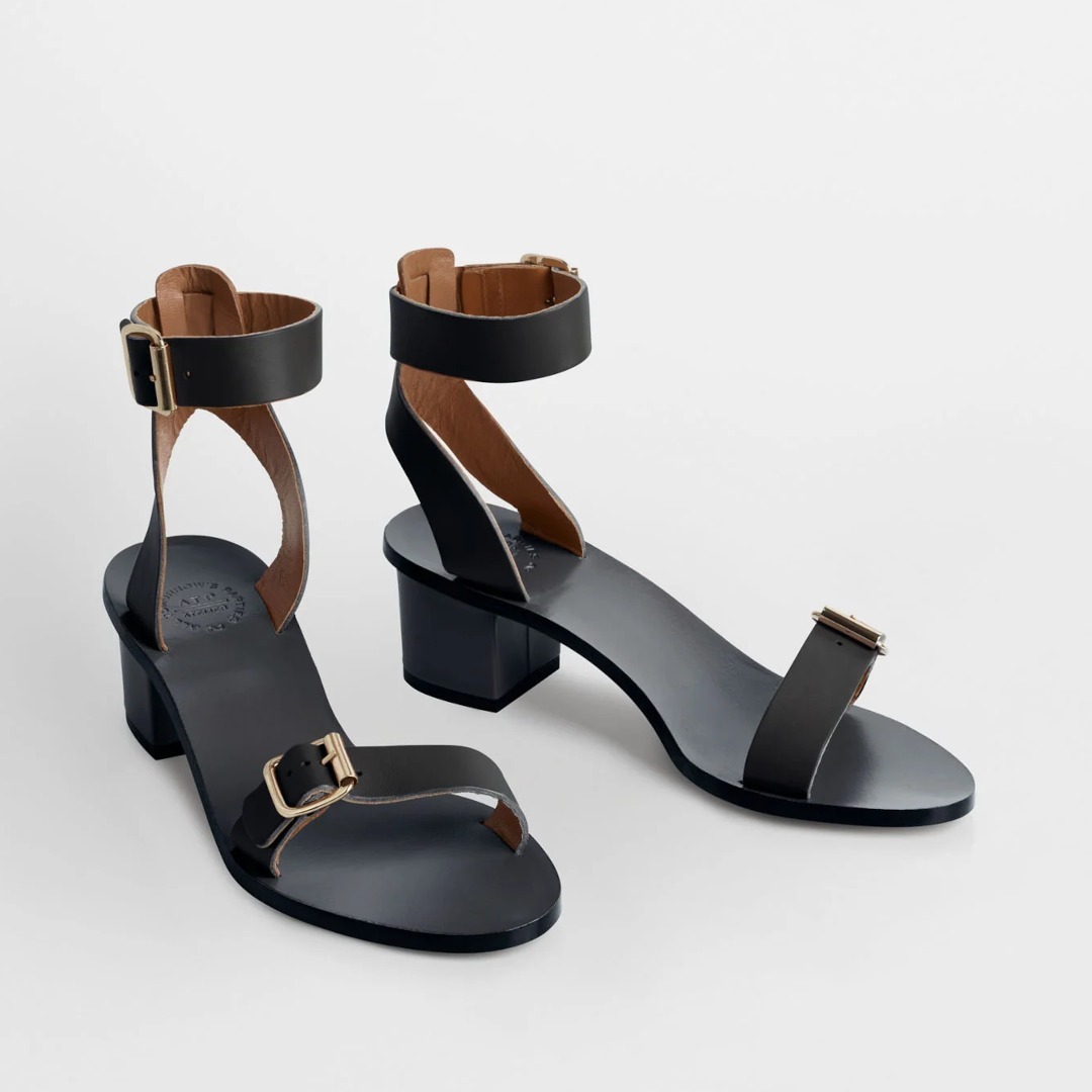 Carmen Black Leather Ankle strap heels | ATP Atelier