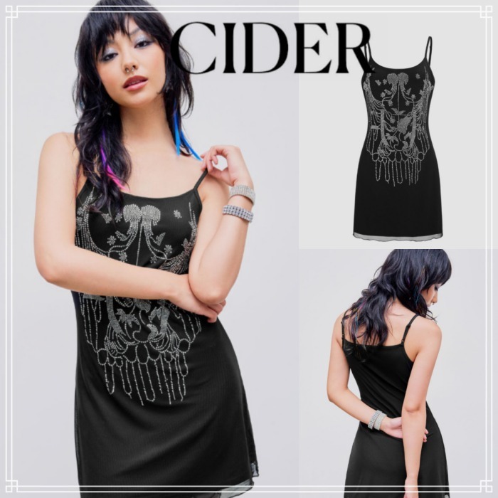 【Cider】ライン ストーン ミニ ドレス