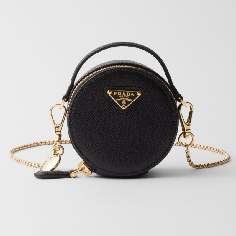 PRADA◇サフィアーノレザー ラウンド ミニポーチ チェーン付き