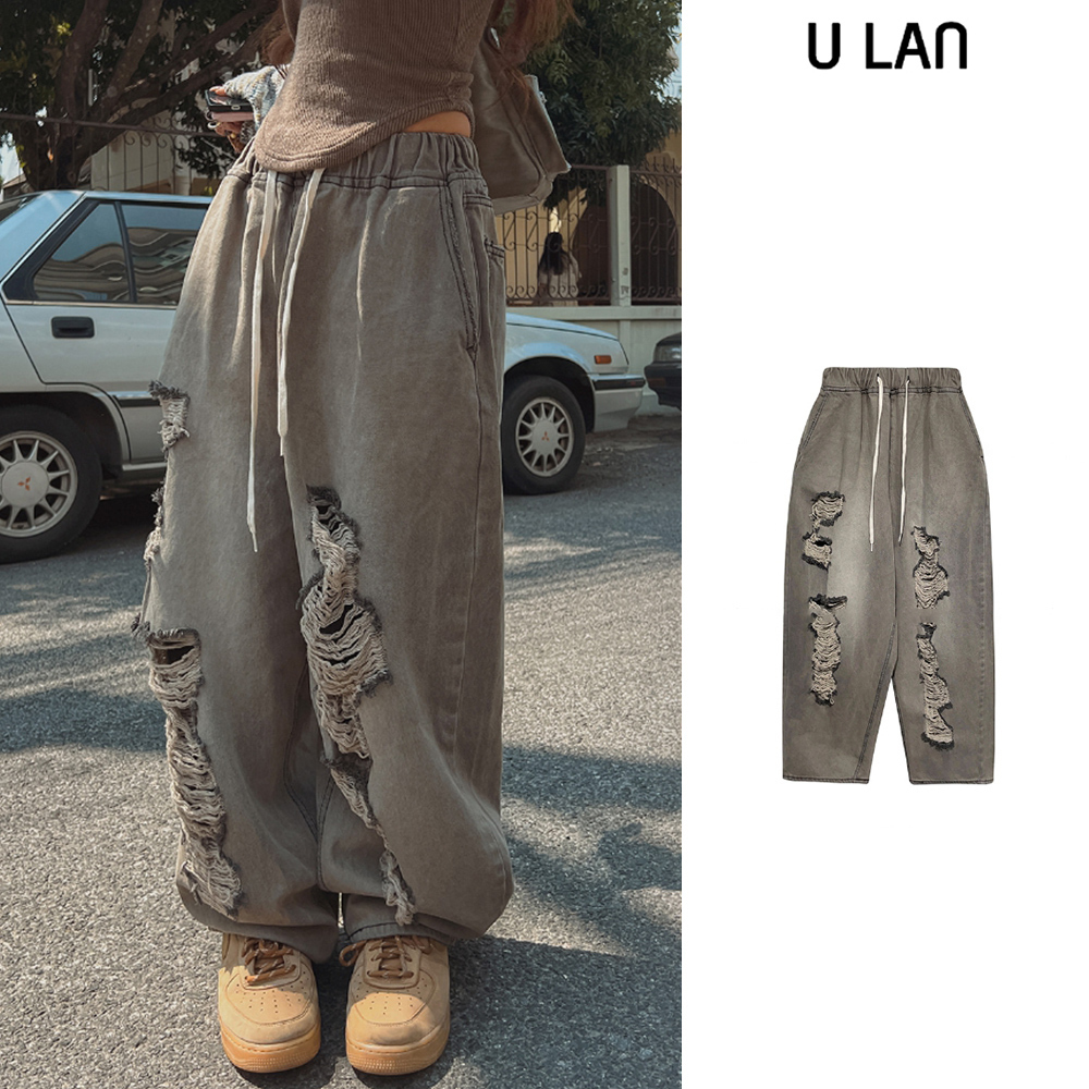 【U LAN】Salute Damage Balloon Denim Pants