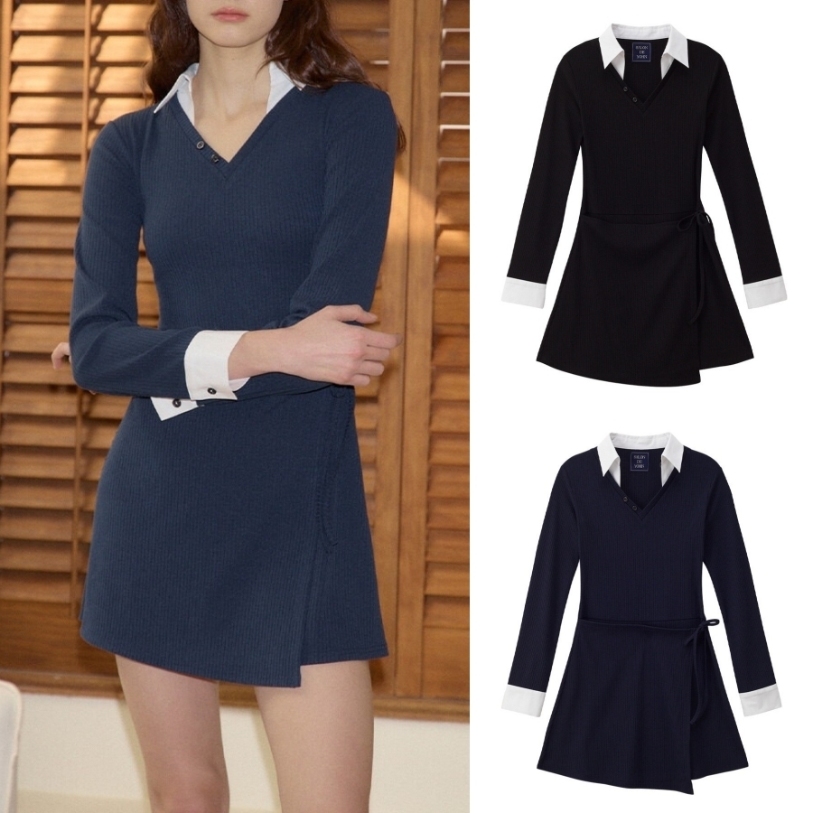 SALON DE YOHN☆Shirt Detail Jersey Dress_2color★新作★