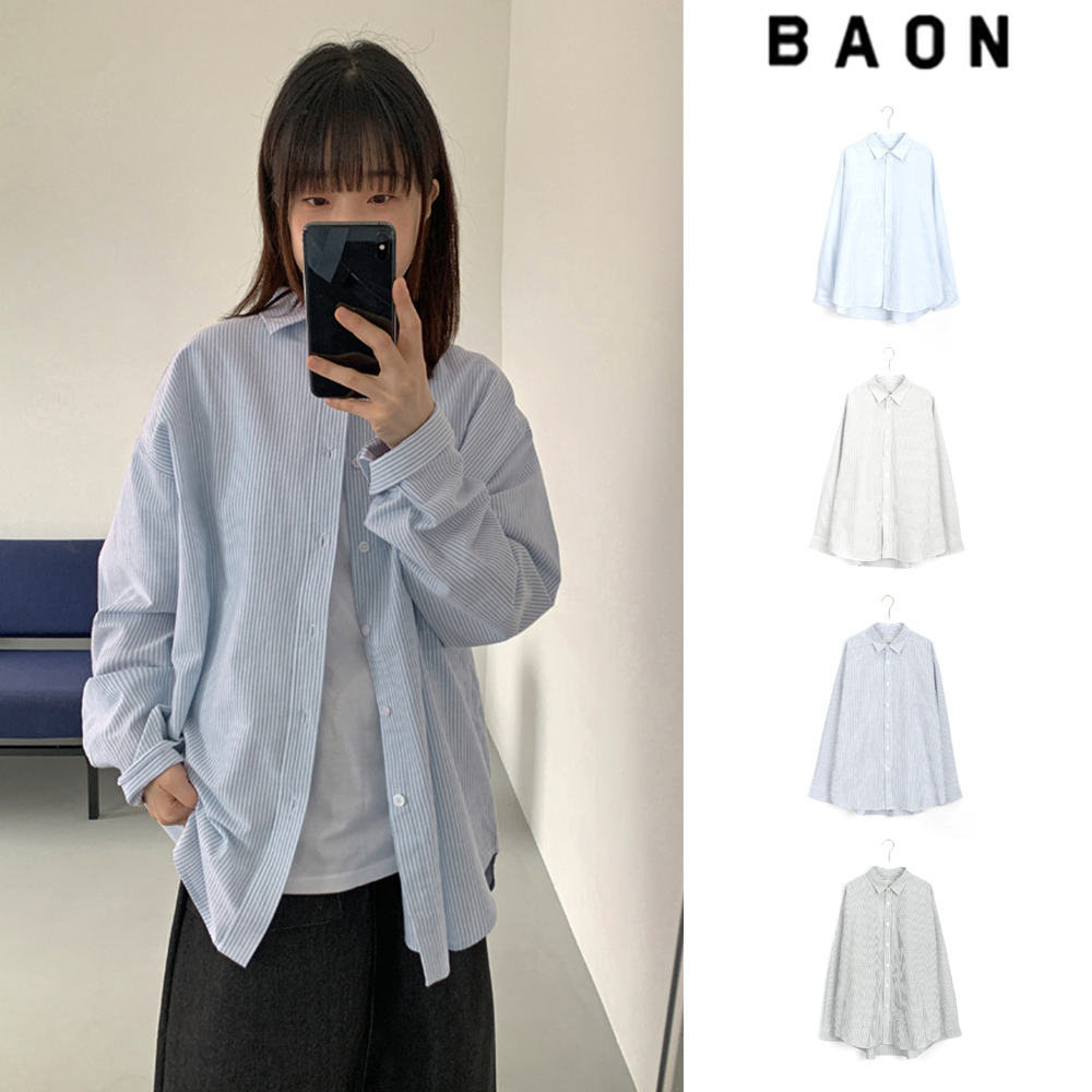 【BAON】[unisex] Wata Cotton Stripe Over Shirt
