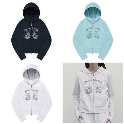 [KIRSH] WITTY BUNNY BOUQUET GIRL CROP HOODIE ZIP UP★