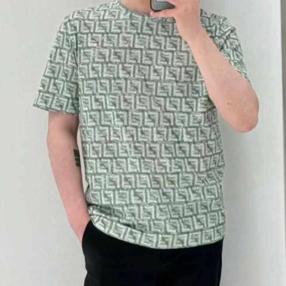 24SS【FENDI】Tシャツ グリーン FFコットン オーバーサイズ 半袖