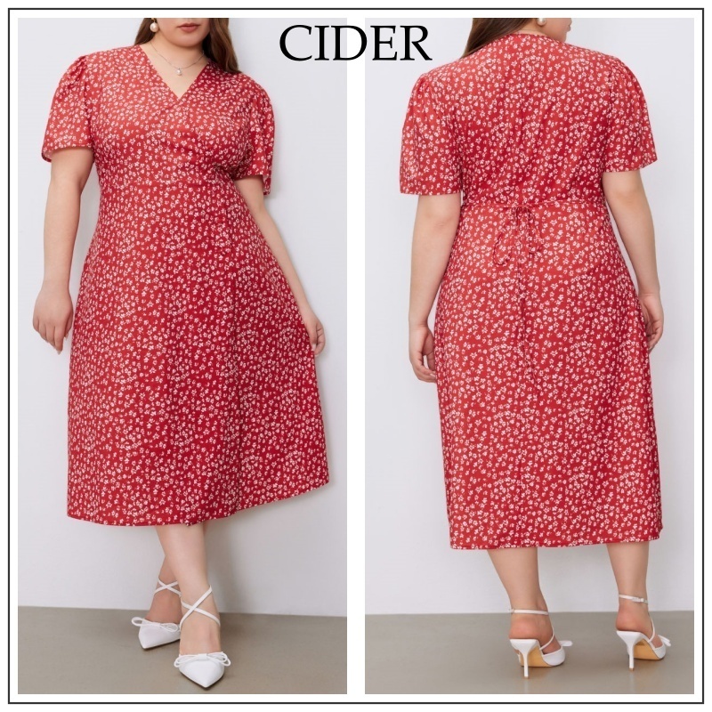 Cider◆Vネック フローラル ノット ミディドレス【送料込み】