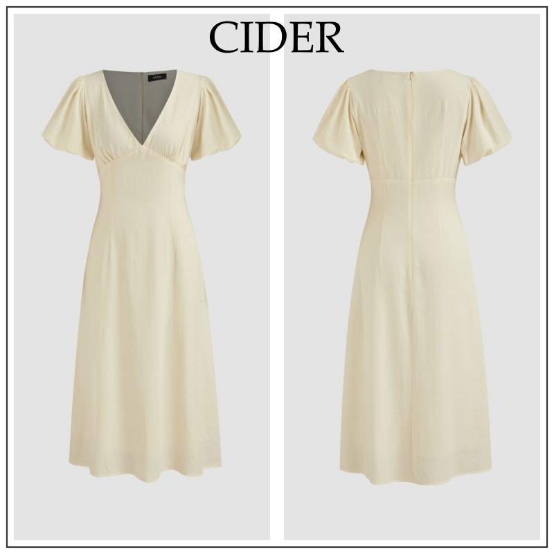 Cider◆Vネック フリル 半袖 ミディドレス【送料込み】
