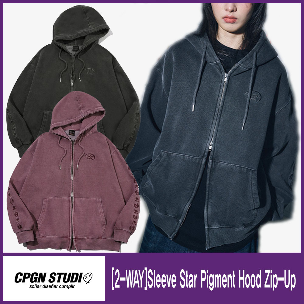 ★CPGN STUDIO★[2-WAY]Sleeve Star Pigment Hood Zip-Up/関税込