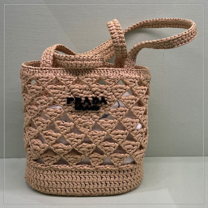 【大注目】PRADA◆ラフィア風 クロッシェ トートバッグ ロゴ