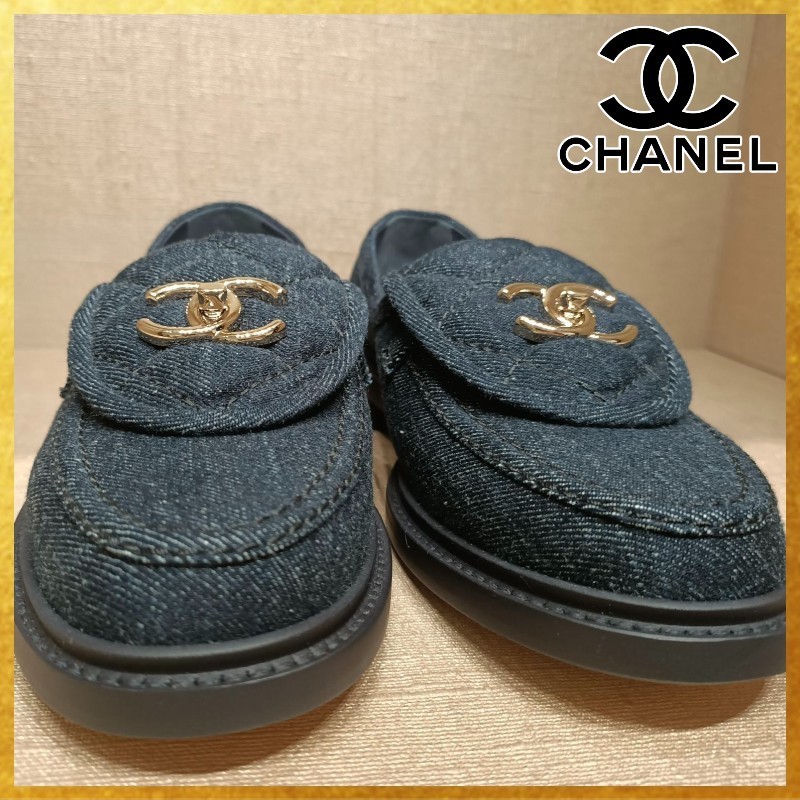 【カジュアルに☆】 CHANEL CCロゴ デニム ローファー