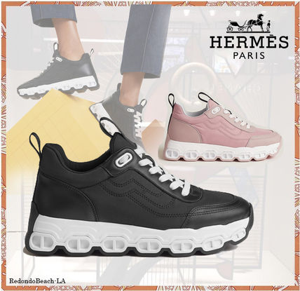 HERMES Platform & Wedge Platform Plain Toe Casual Style Unisex Blended Fabrics