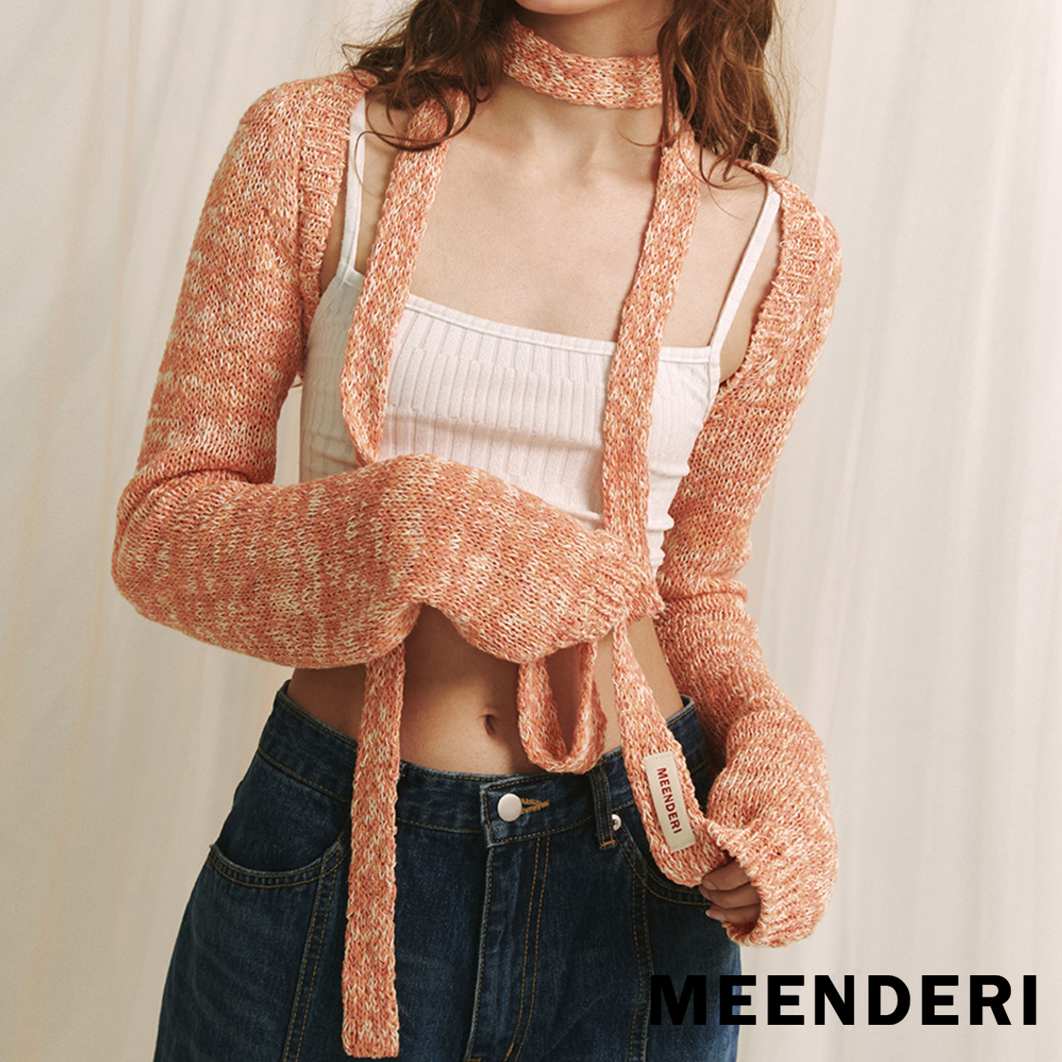 ★MEENDERI★SLUB KNIT LONG SCARF - SALMON★正規品/直送料込