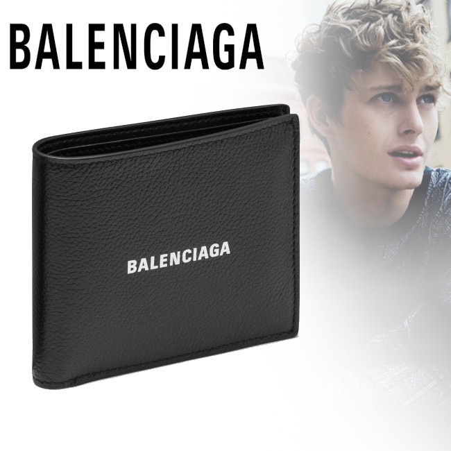 正規店買付【BALENCIAGA】ロゴ ブラック 折りたたみ財布