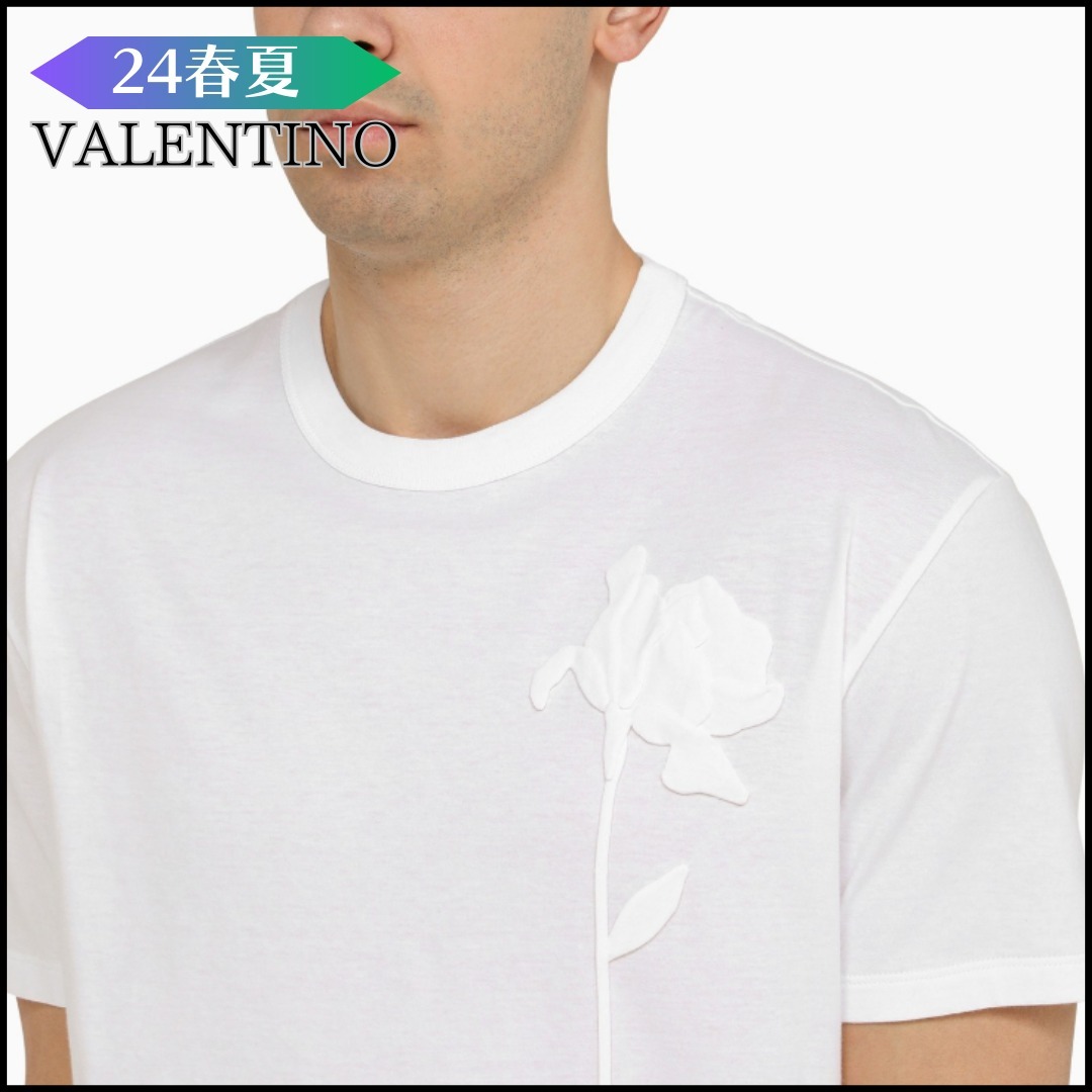 （sale)24SS ヴァレンティノ 刺繍入りホワイトコットンTシャツ