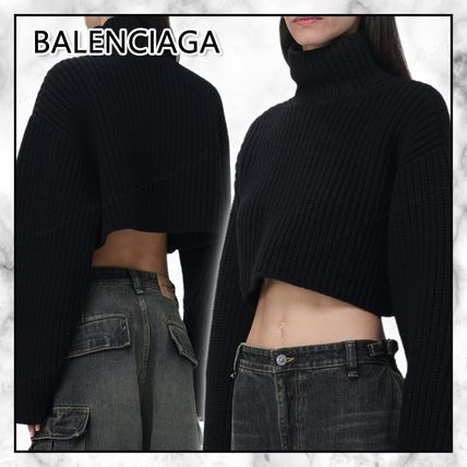 BALENCIAGA Turtlenecks Casual Style Wool Long Sleeves Plain High-Neck Oversized