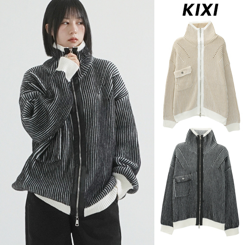 【KIXI】★(UNISEX) Adel pocket zip-up knit