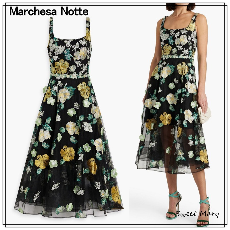 Marchesa Notte☆花柄 チュール ミディワンピース♪【送料込】