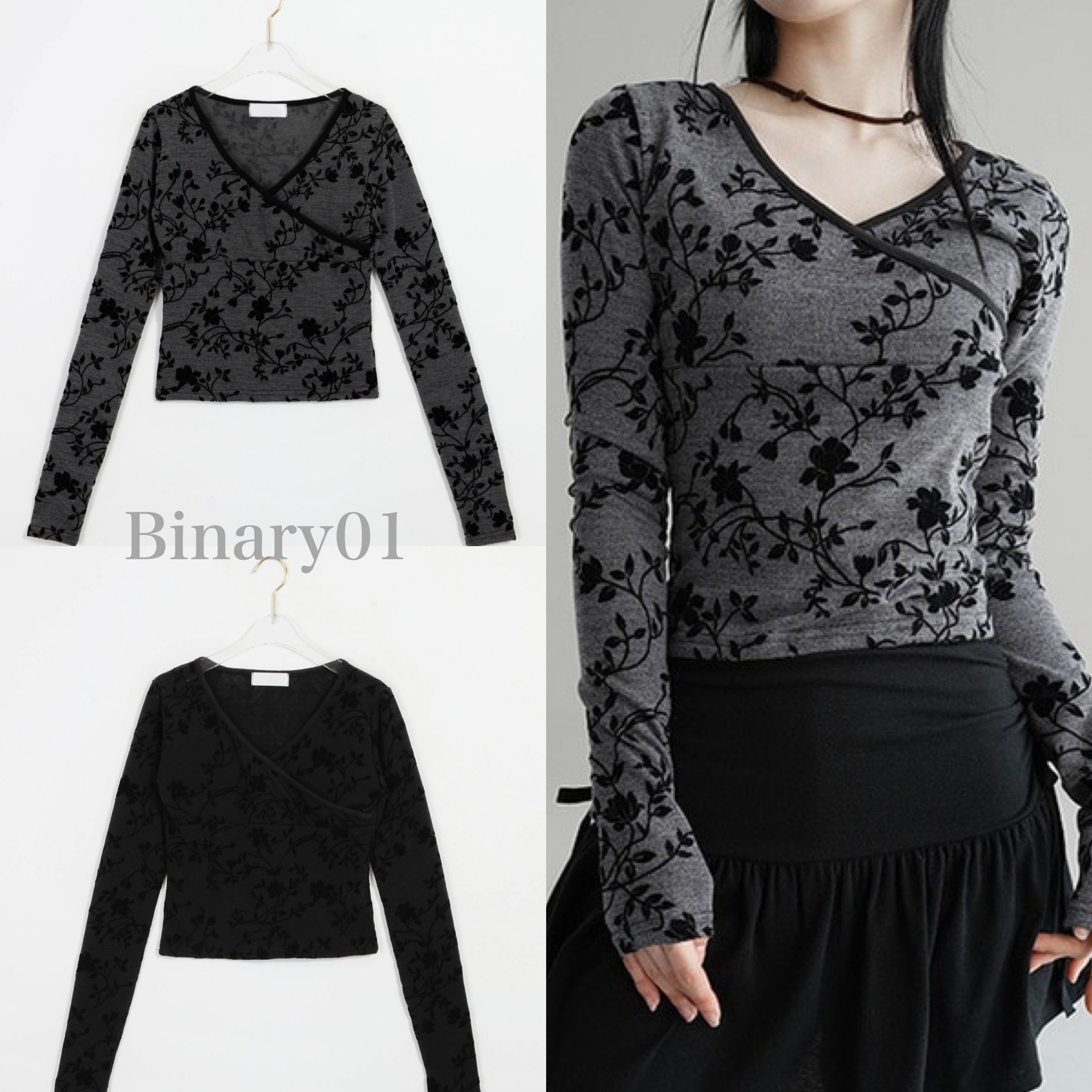 【Binary01】Pale Flower Wrap T-Shirt