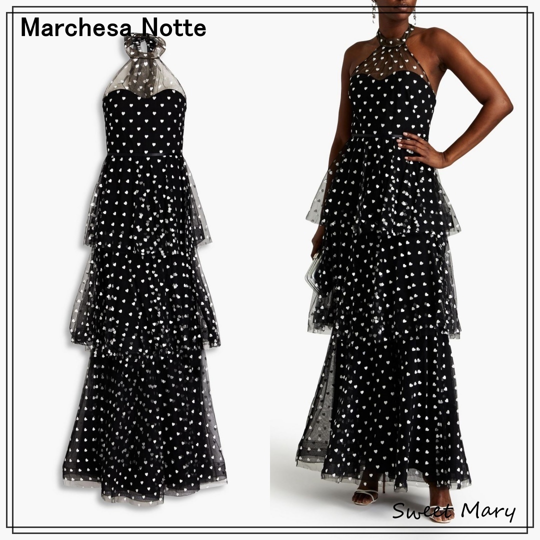 Marchesa Notte☆チュール ティアード 刺繍入り ロングドレス♪