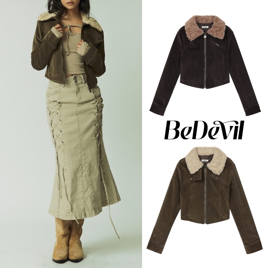 BeDevil☆Corduroy Slit Fur Jacket★韓国人気★
