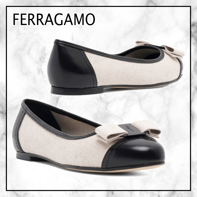 ◆FERRAGAMO◆Varina◆キャンバス◆リボン◆フラットシューズ◆