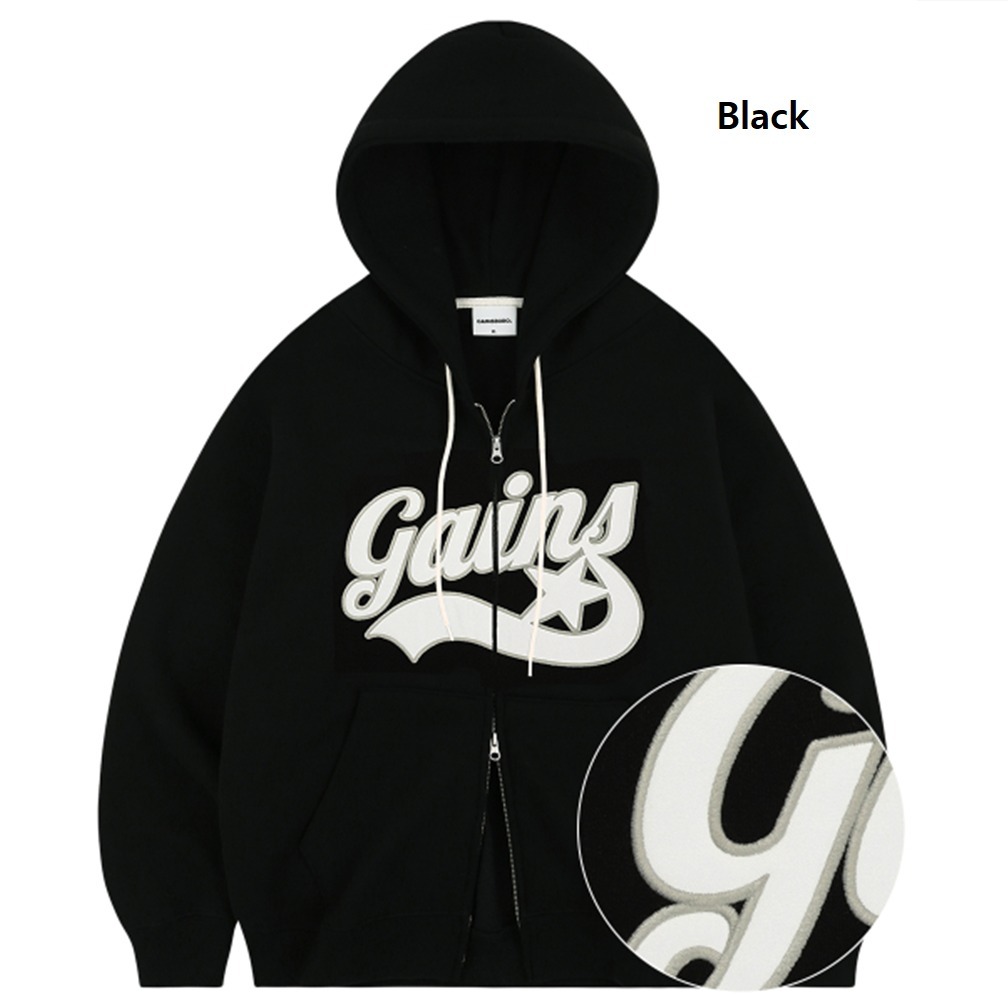 [NewJeans着用] Applique Star Logo Hooded Zip-Up_(BLACK)