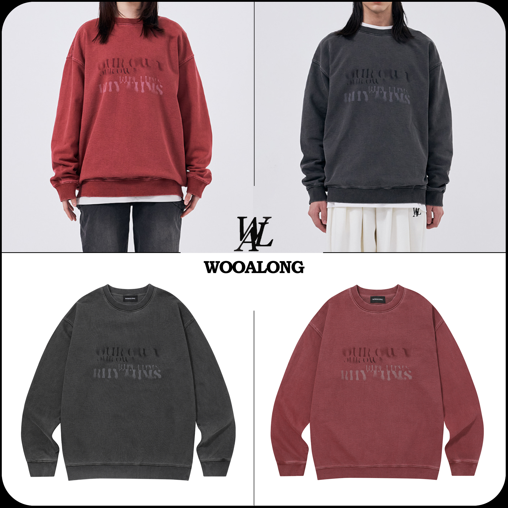 [WOOALONG]★Pigment graphic sweatshirt