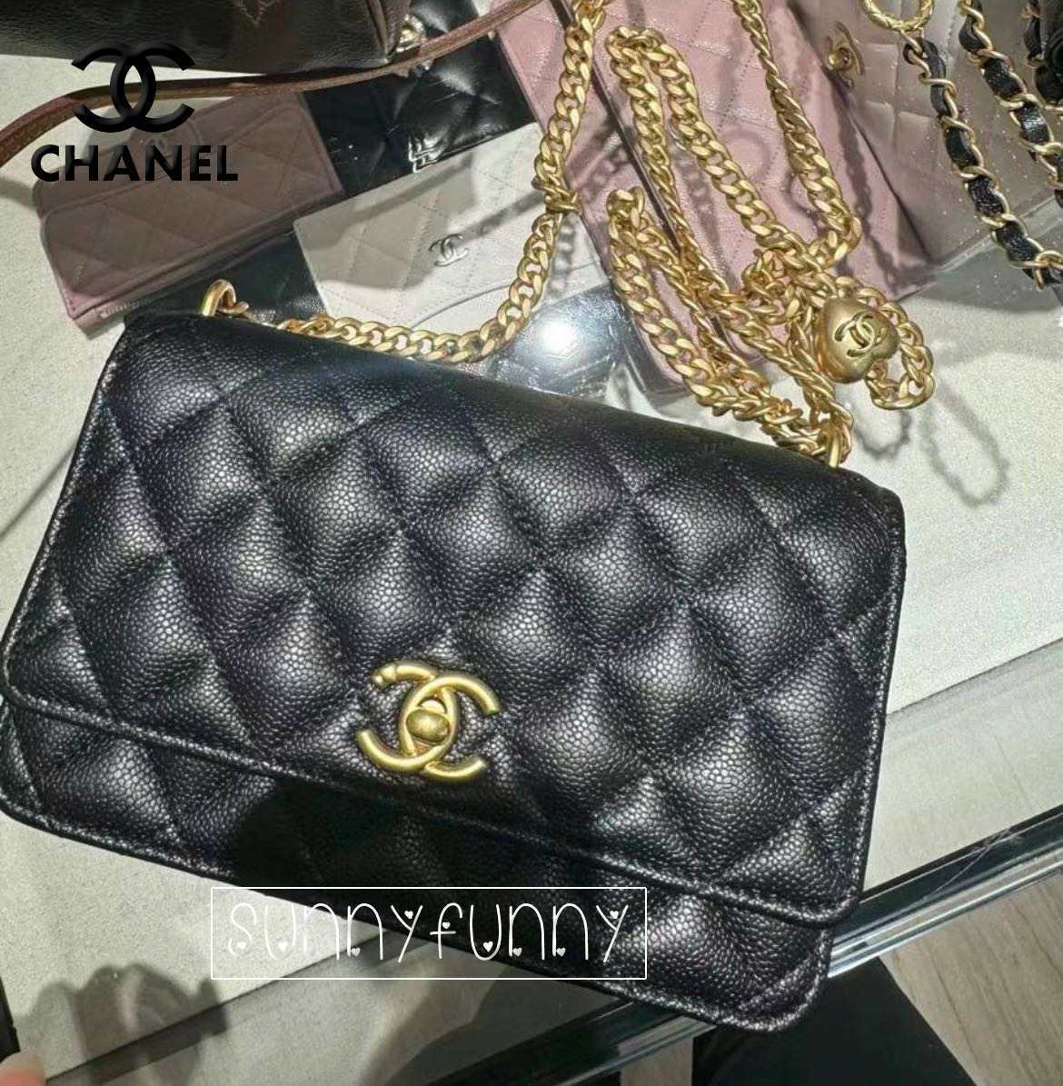 《24P★》CHANEL チェーンウォレット WOC ト ハート ブラック