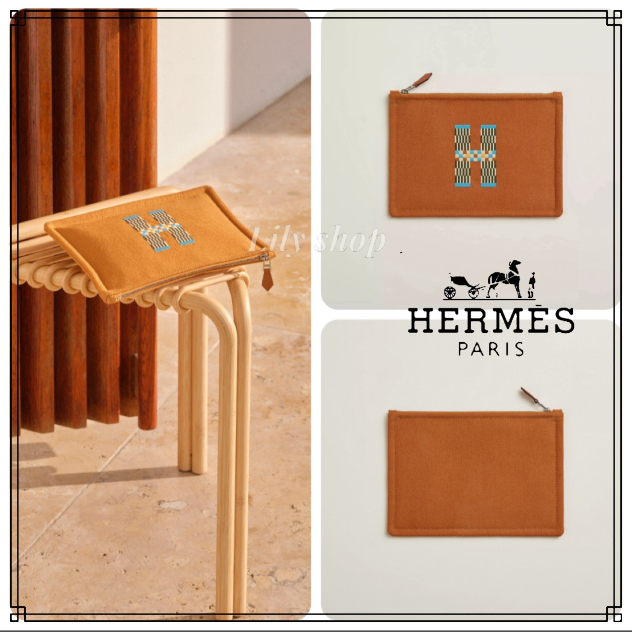 Hロゴが可愛い♡【HERMES】フラットポーチ