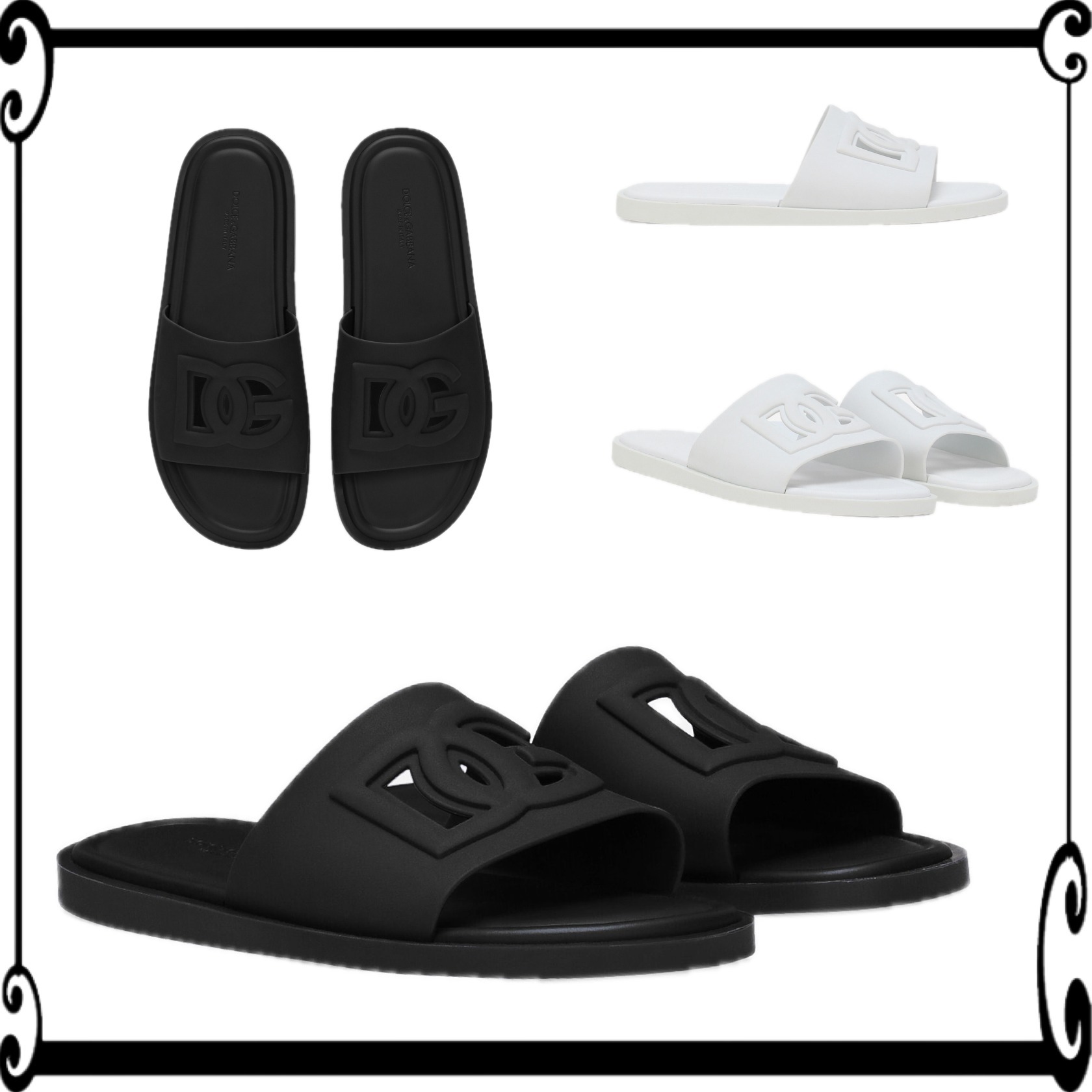 DOLCE & GABBANA 新作 スライドサンダル ビーサン DGロゴ 黒紺白