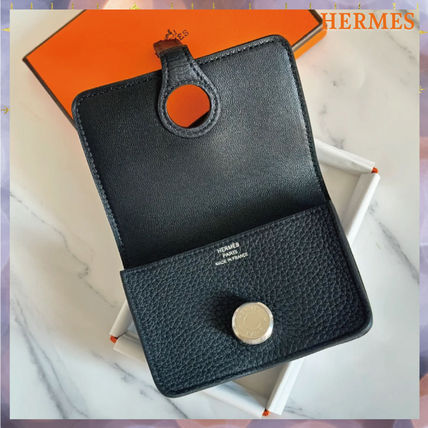 HERMES Card Holders Unisex Plain Leather Card Holders