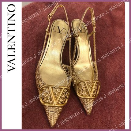 VALENTINO Pointed Toe Leather Party Style Elegant Style Pointed Toe Pumps & Mules