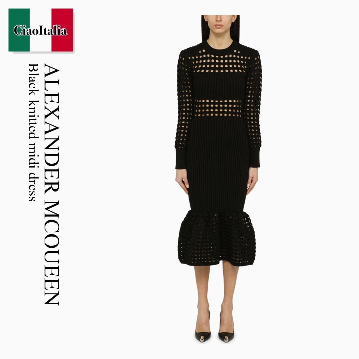 ワンピース Alexander Mcqueen Black Knitted Midi Dress