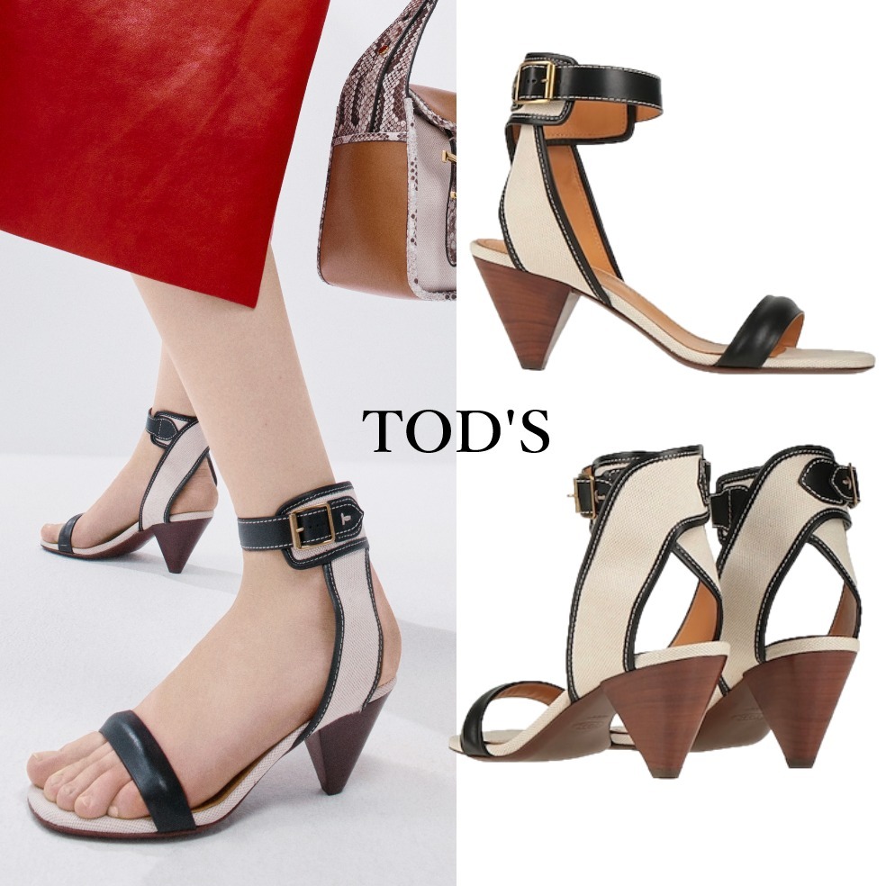 関税込◆TOD'S バイカラー ヒール サンダル レザー