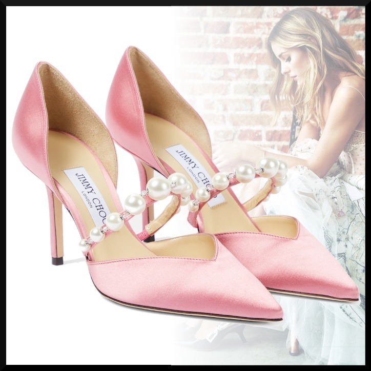 【JIMMY CHOO】Aurelie 85 サテン パンプス パール