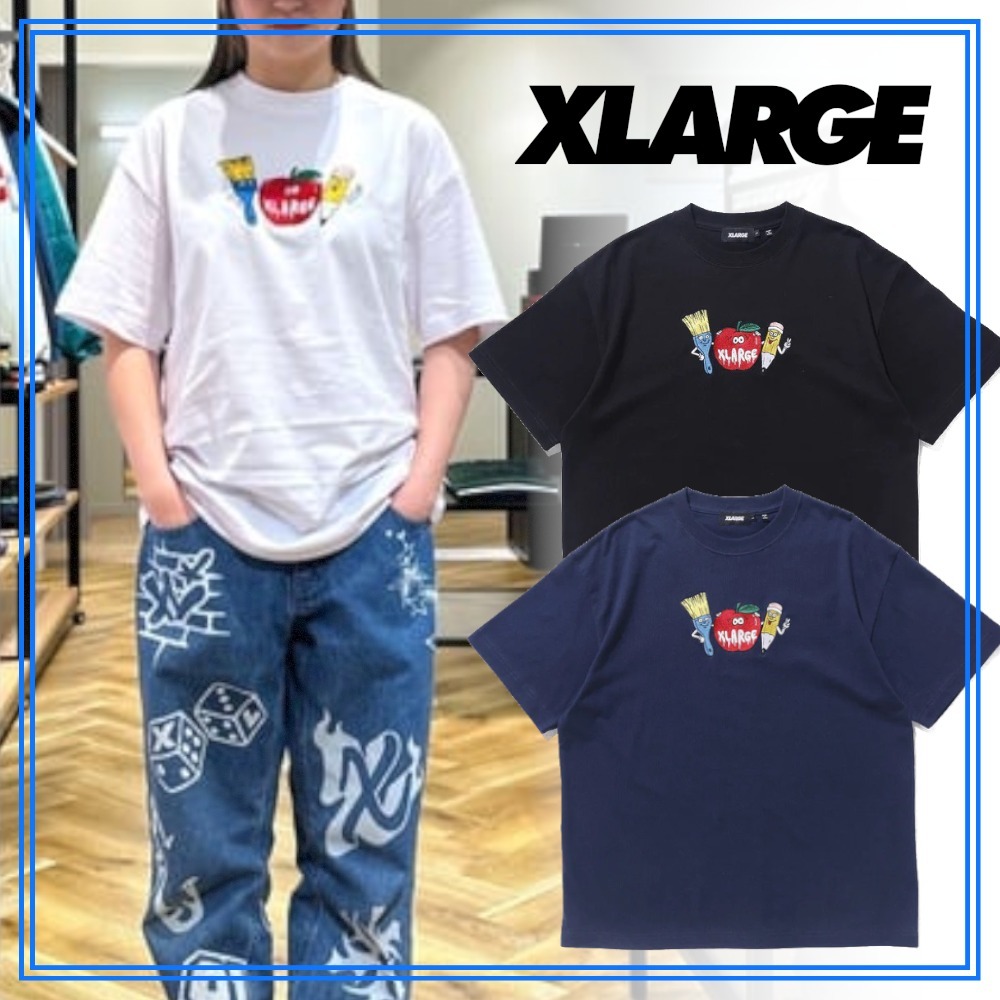 早い者勝ち XLARGE PAINT LOGO S/S TEE フロントに配置した刺繍